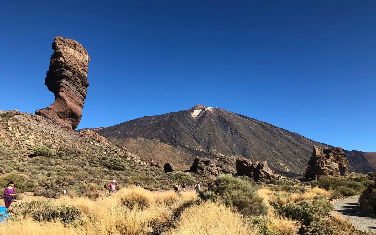 The rock towers of Roques de García standing in the caldera below Teide